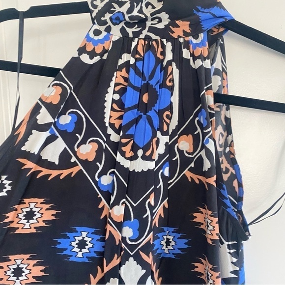 By Anthropologie Silk Halter Blue Motif Midi Dress - Picture 7 of 7